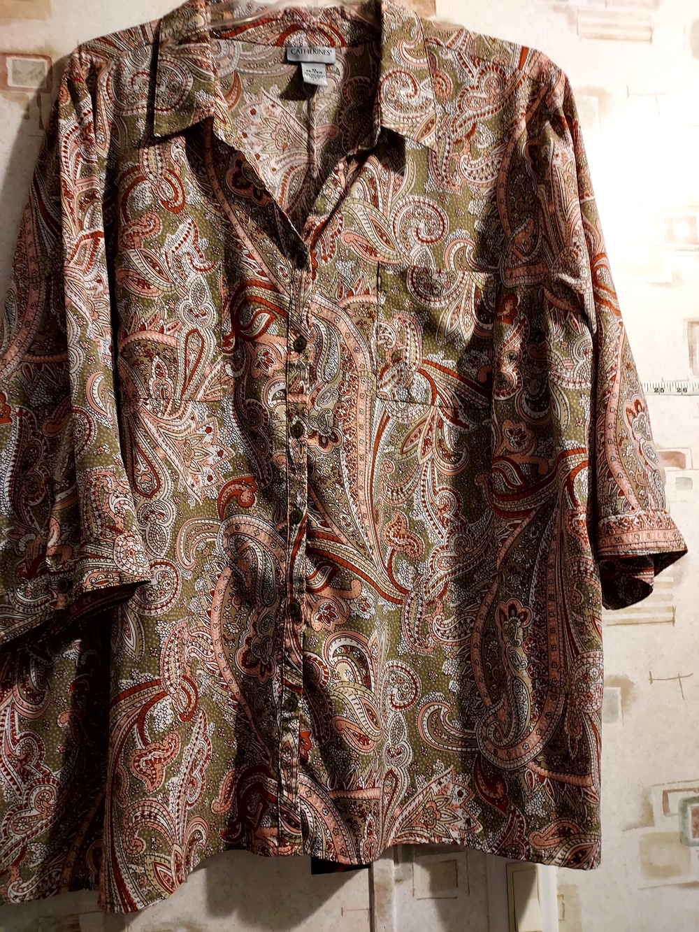 Catherines Olive, Rust & Pink Paisley Button-Front Tunic